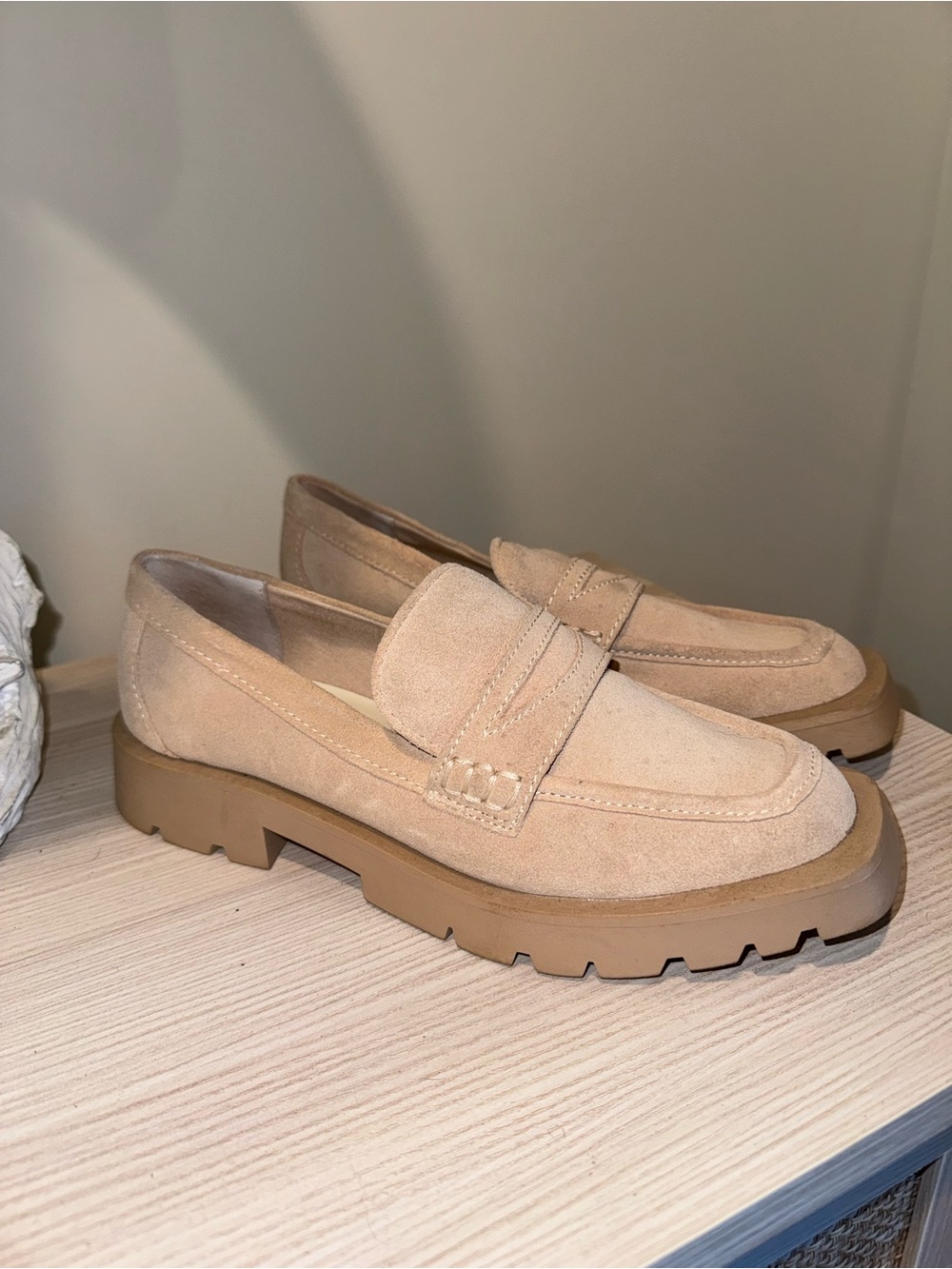 Dolce Vita Suede Chunky Loafers in Beige womens 7.5